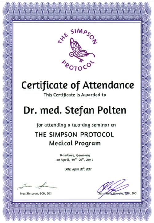 Zertifikat The Simpson Protocol Medical Program